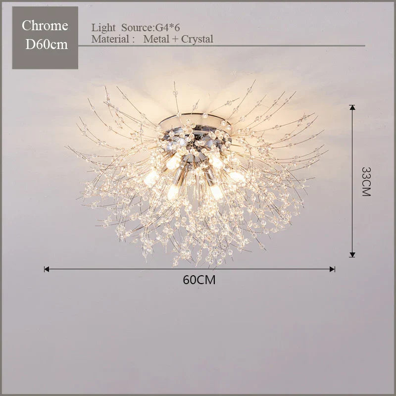 Nordic Dandelion Crystal Ceiling Lamp for Bedroom Living Room Dining Room