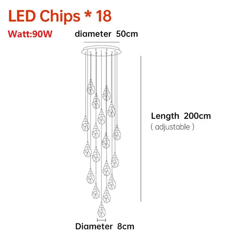 Nordic Crystal Cube Chandelier LED Light for Home Staircase Loft Living Room