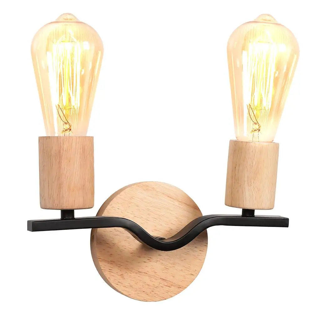 Loft Iron Wood Wall Sconce Vintage Indoor Lighting Fixture