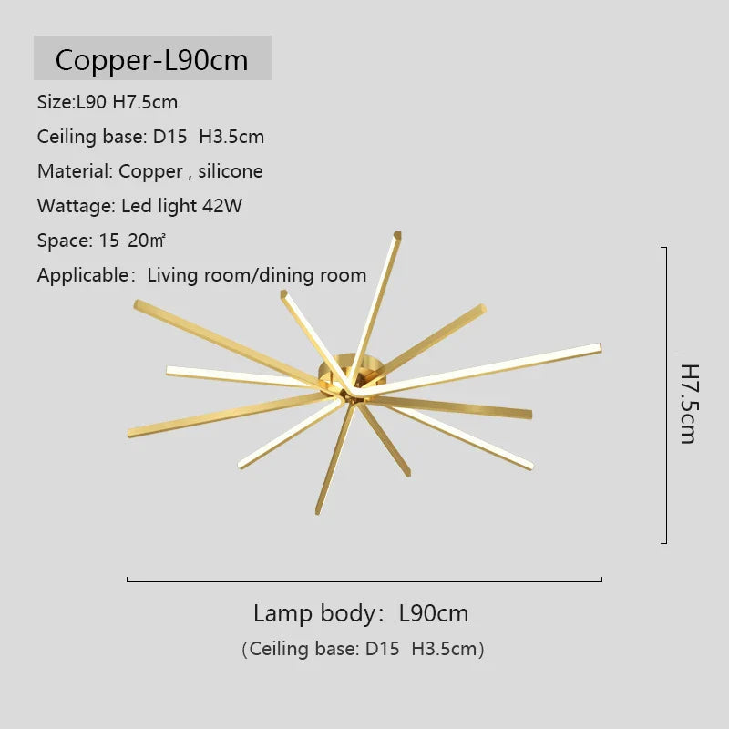 Copper Strip LED Ceiling Lamp - Modern Minimalist Luxury Lighting for Living Room
