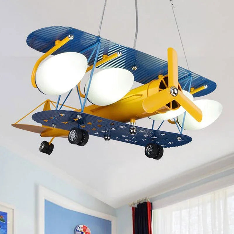 Airplane Chandelier Kids LED Lights Cartoon Boys Bedroom Cute Gift