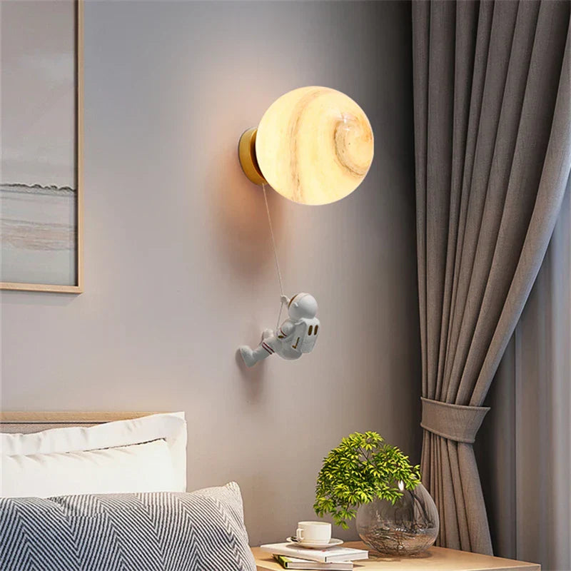 Astronaut Moon Wall Lamp: Modern Minimalist Kids Bedroom Background Light