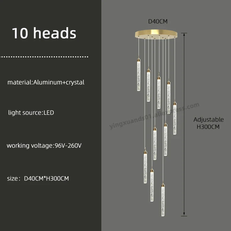 Golden LED Crystal Chandelier for Living Room Staircase