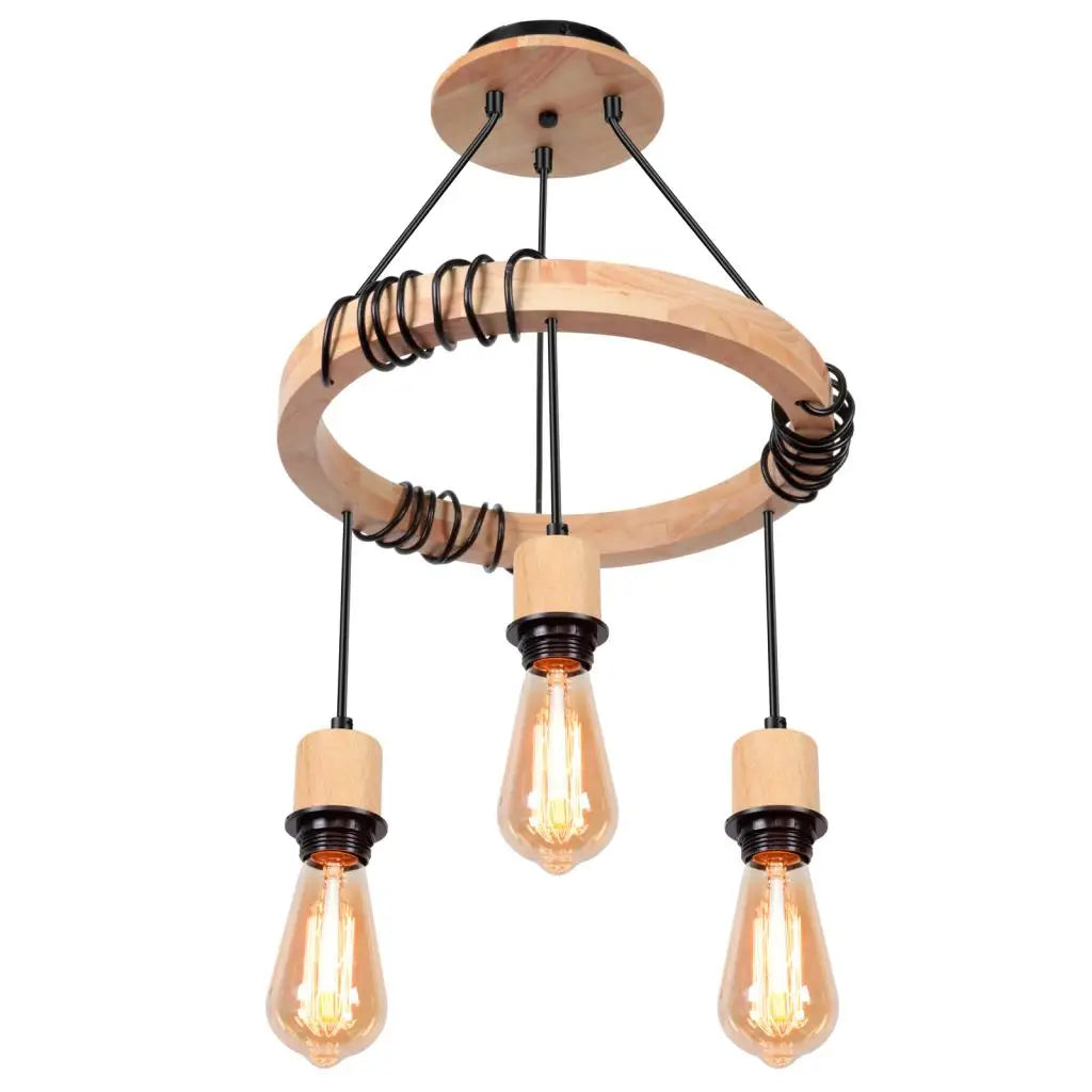 Wooden 3-Head Industrial Pendant Chandeliers for Home Decor