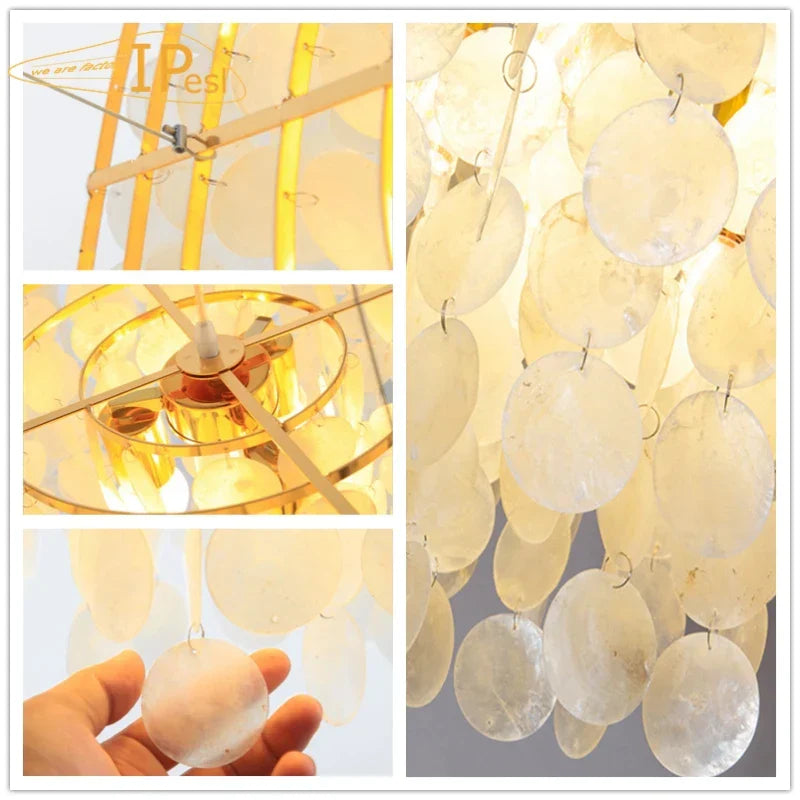LED Shell Chandelier: Modern Gold Chrome Ceiling Hanging Light