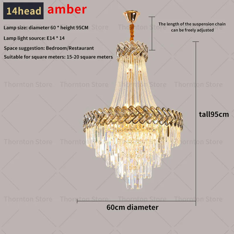 Crystal Chandelier: Modern European Duplex Villa Living Room Luxury Hollow Stair Light
