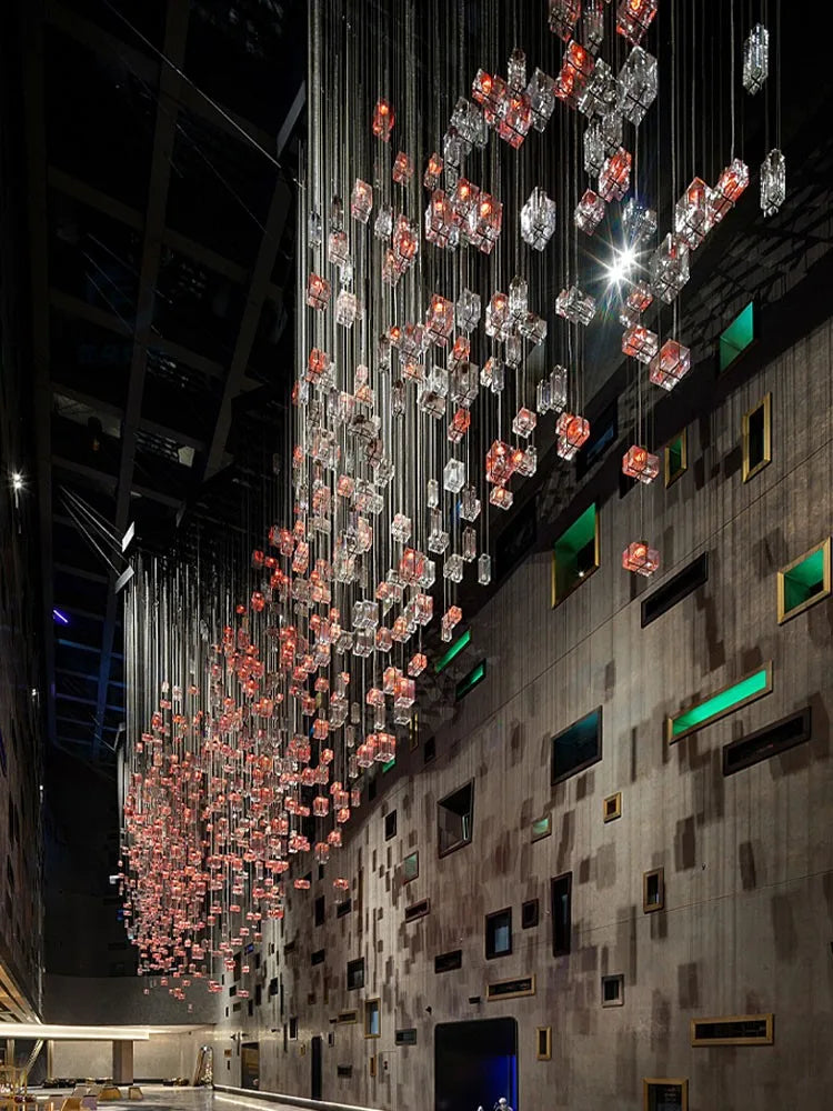 Crystal Cube Pendant Light: Modern Designer Chandelier for Home & Hotel Settings