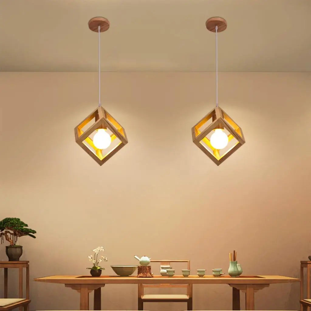 Wood Pendant Lights for Dining Room Kitchen LED Lighting