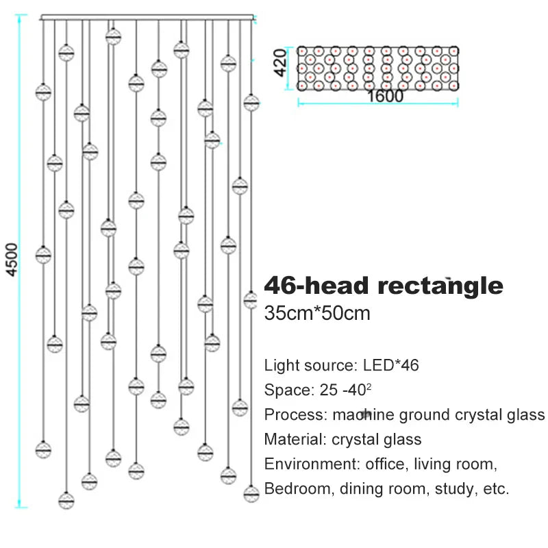 Crystal Ceiling Chandelier for Staircase & Hallway, Elegant Long Cable Pendant Light