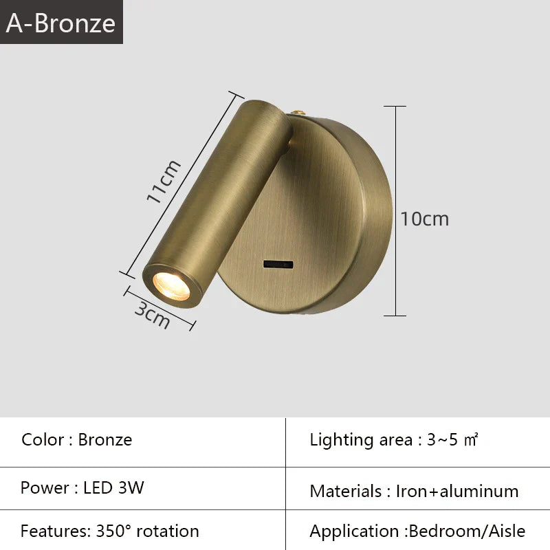 Bedroom Wall Lamp Surface Spotlight Indoor Reading Sconce Lights