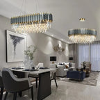 Luxury Crystal Chandelier: Black Golden LED Stainless Steel Pendant