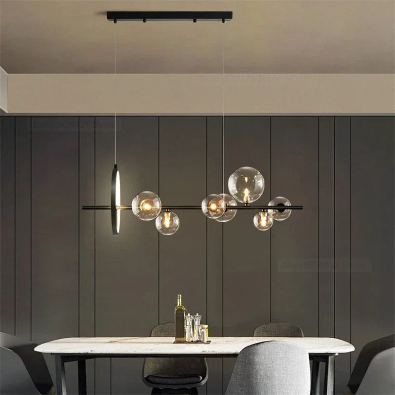Glass Ball LED Chandelier: Modern Long Pendant Lighting for Living Room and Shop
