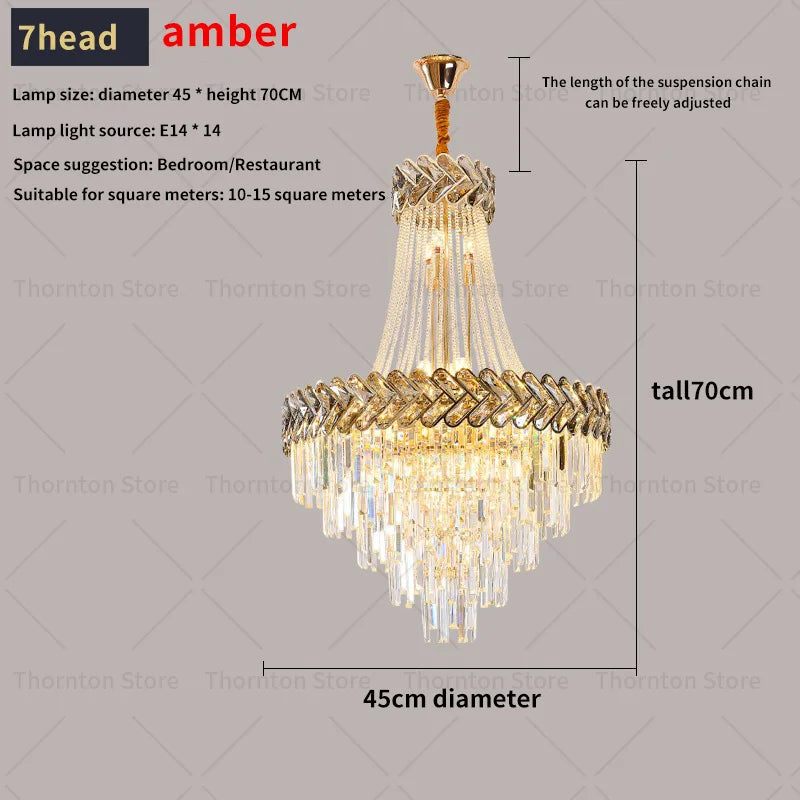 Crystal Chandelier: Modern European Duplex Villa Living Room Luxury Hollow Stair Light