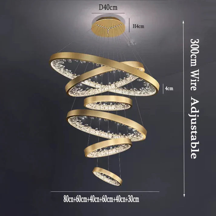 Crystal LED Chandelier Circle Hanging Lamp - Modern Luxury Dimmable Lighting