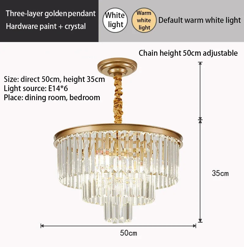 Crystal Gold Black LED Chandelier - Multi-Storey Modern Round Pendant Lamp