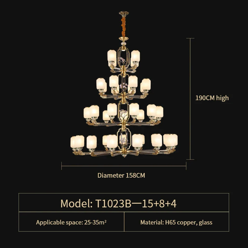 Chinese Jade Chandelier | Modern Duplex Villa Lighting