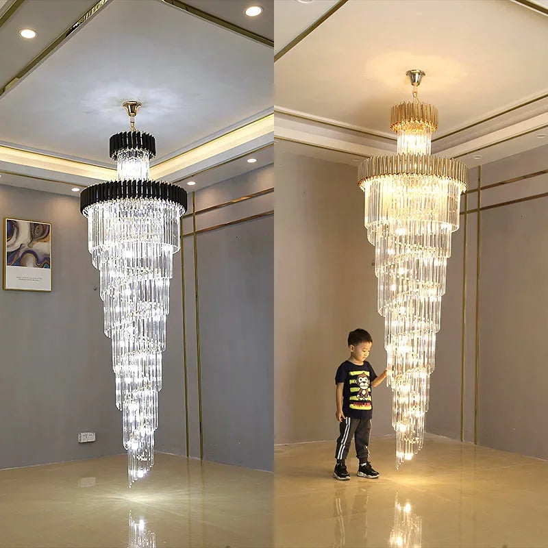 LED Crystal Chandelier: Modern Luxury Rotating Staircase Decorative Lighting Fixtures