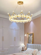 Crown Petal LED Crystal Chandelier - Luxury Nordic Design for Girls' Bedroom