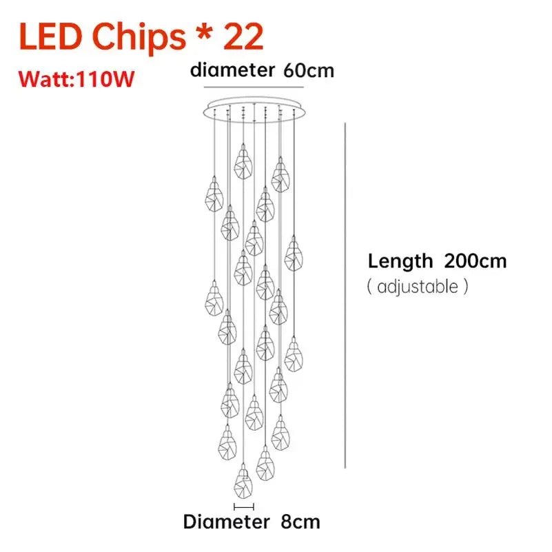 Nordic Crystal Cube Chandelier LED Light for Home Staircase Loft Living Room