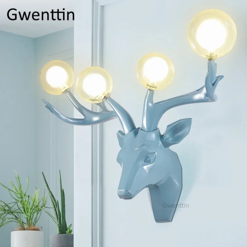 Resin Antlers Wall Sconce: Modern LED Deer Light Fixture for Home Decor
