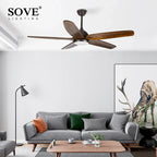 60" Wood Blade Ceiling Fan with LED Light & Remote Control