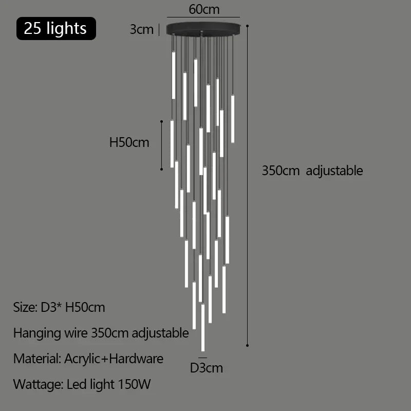 Modern Minimalist Stair Pendant Strip Lamp for Luxury Living Spaces.