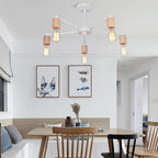 Industrial Rod Iron Wood Sputnik Chandelier Ceiling Lamp LED E27 Home Lighting