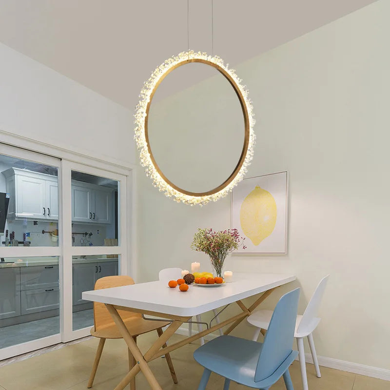 Round Circle LED Crystal Chandelier for Dining Table and Exhibition Hall