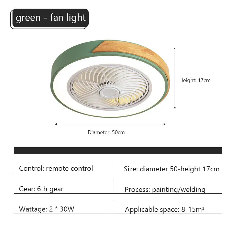 Wood Ceiling Fan Light Remote Control Dimmable LED Indoor Kids Light