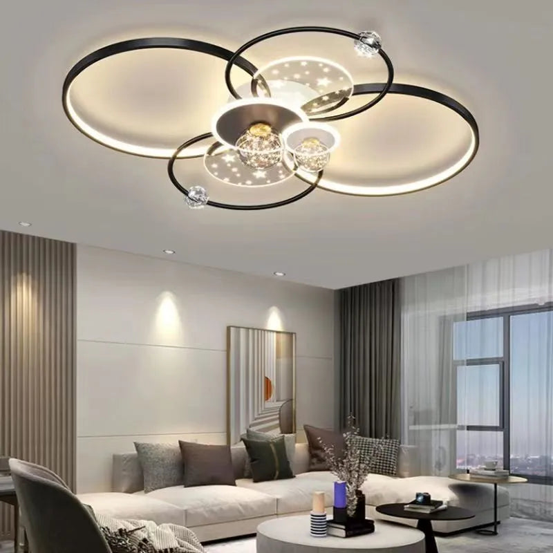 Modern Black Gold LED Ceiling Light with Remote Control for Stylish Living Room