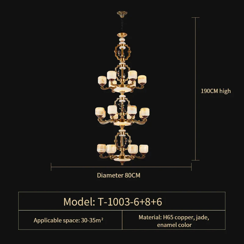 Jade Zinc Alloy Chandelier for Living Room, Restaurant, Hall - Elegant Chinese Design