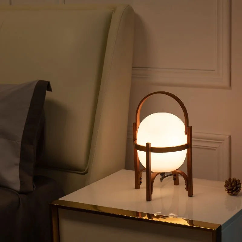 Japanese Style Glass Table Lamp with Wood/Metal Frame