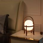 Japanese Style Glass Table Lamp with Wood/Metal Frame