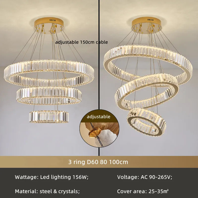 Crystal Circle LED Chandelier: Nordic Modern Stairs Pendant Lighting with Dimmable LED for Living Room