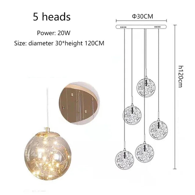 Luminous Glass Ball Pendant Chandeliers for Living Dining Room Decor LED Lighting