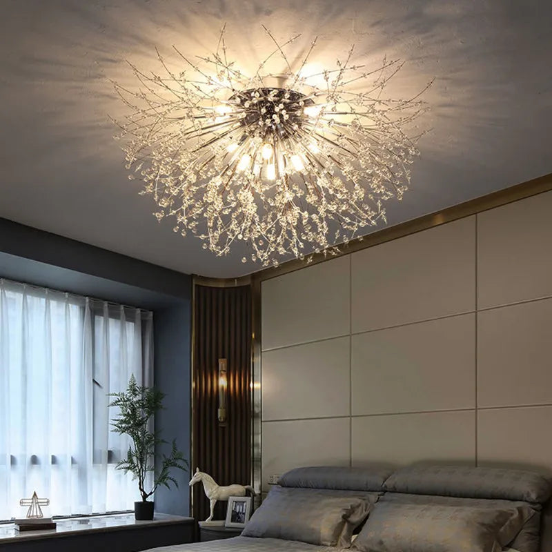 Nordic Dandelion Crystal Ceiling Lamp for Bedroom Living Room Dining Room