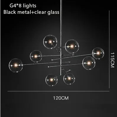 Black Gold Brass Chandelier with Clear Glass Art - Vintage Geometric Lighting