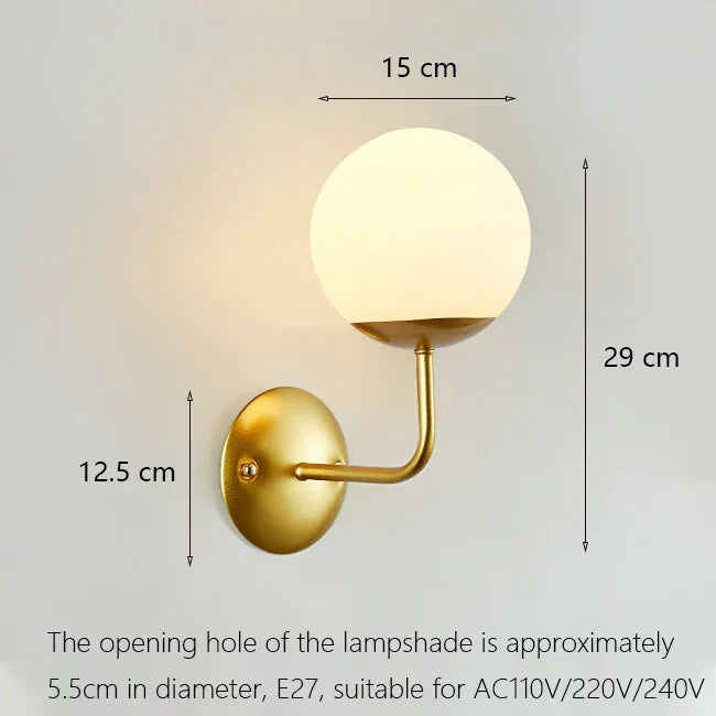 Iron Wall Lamp with Glass Ball, Elegant Sconce Light for Home Stairs and Reading