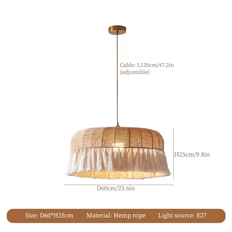 Hemp Rope Ceiling Chandelier: Japanese-Inspired Twine Pendant Lights for Home Decor