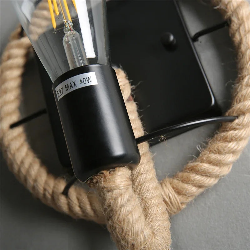 Retro Hemp Rope Wall Sconce - American Country Loft Lighting for Living Room