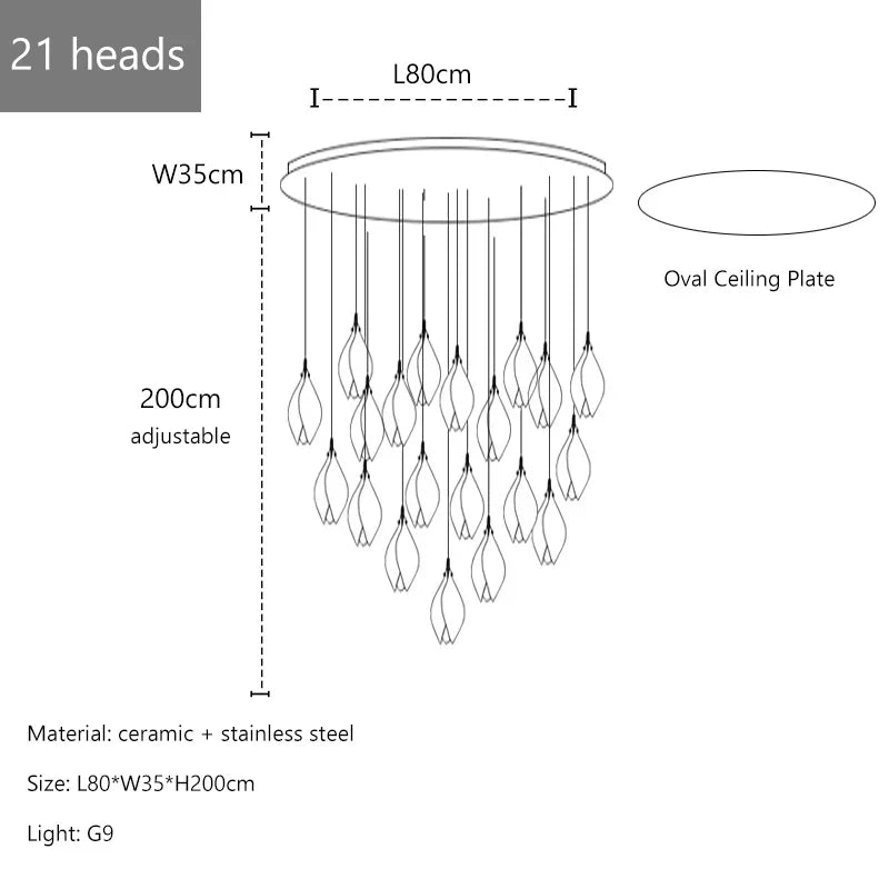 Petals G9 LED Pendant Light: Modern Ceramics Lustre for Hotel Lobby, Villa, Living Room, Stairs