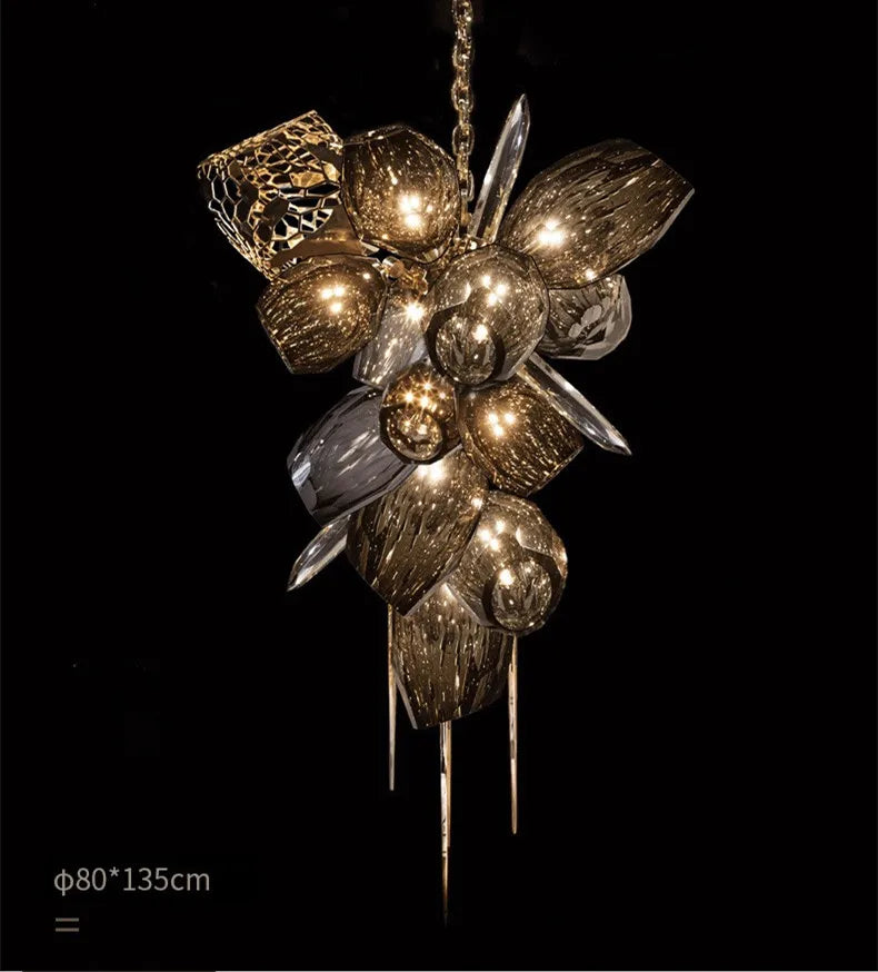 Modern Luxury Glass Chandelier for Duplex Stairs Living Room Art Metal Lighting