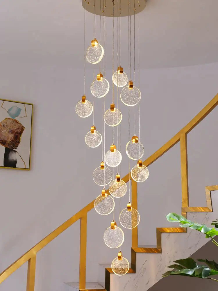 Crystal Chandelier LED Pendant Light for Modern Duplex Building Staircase