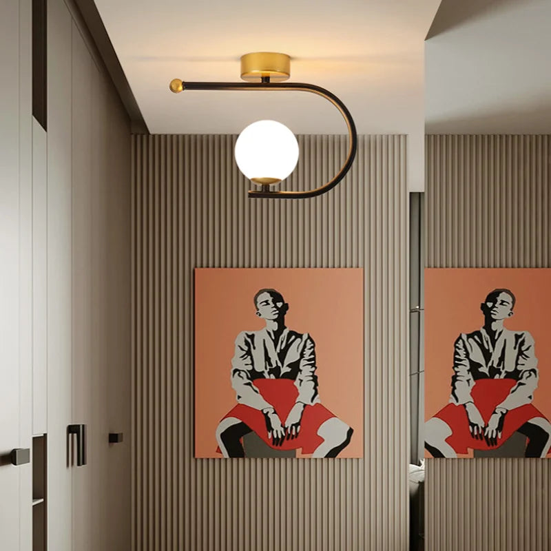 Gold Glass LED Ceiling Light Simple Home Decor Living Room Bedroom Fixture