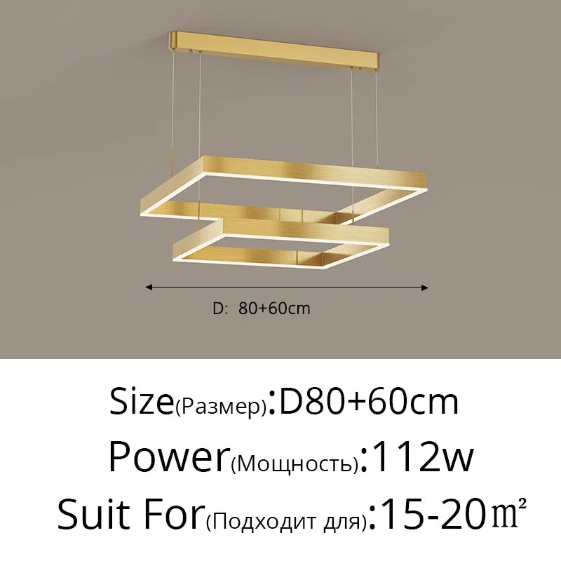 Nordic Minimalist LED Square Chandelier for Living Dining Bedroom - Luster Lighting