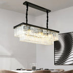 Gold Black Metal LED Chandelier with K9 Crystal - Retro Square Chain Pendant Lighting