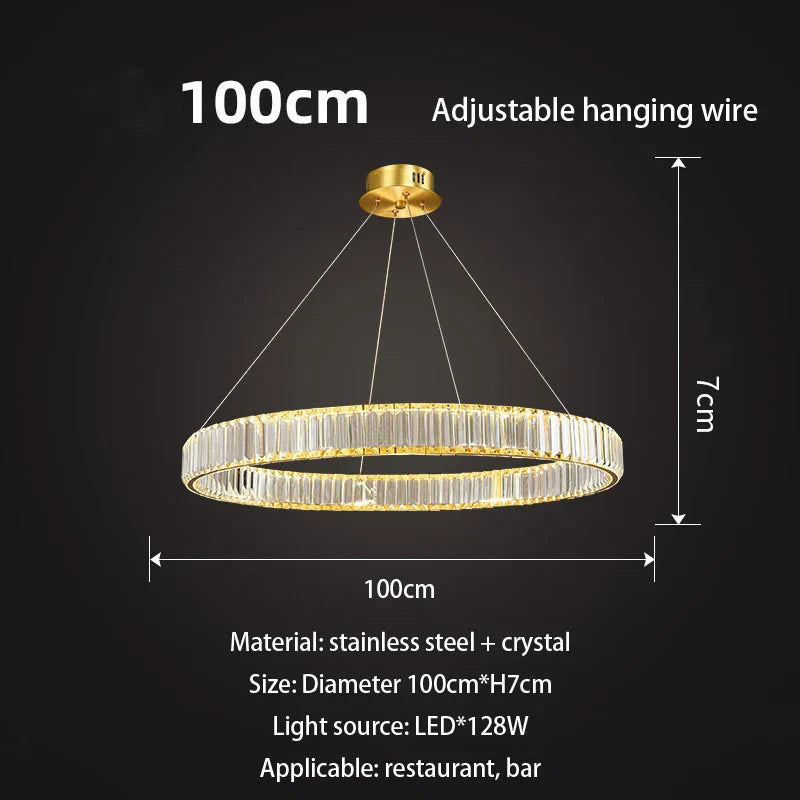 Gold Crystal Round Ring Chandeliers with LED Pendant Light for Ceiling Lighting