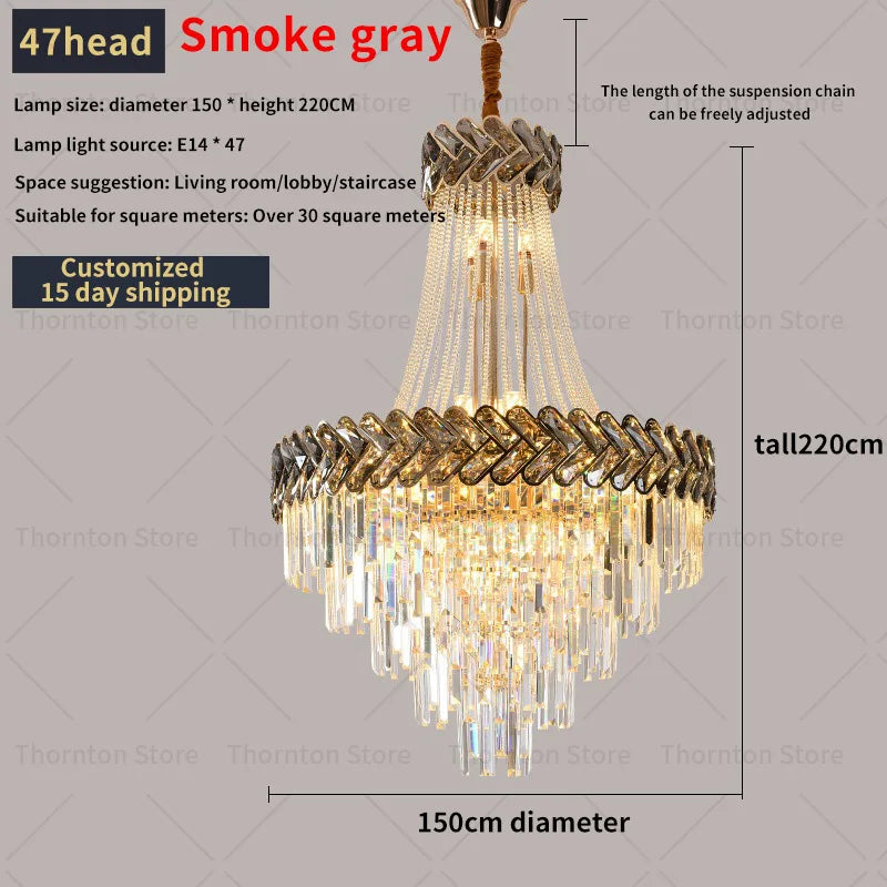 Crystal Chandelier: Modern European Duplex Villa Living Room Luxury Hollow Stair Light