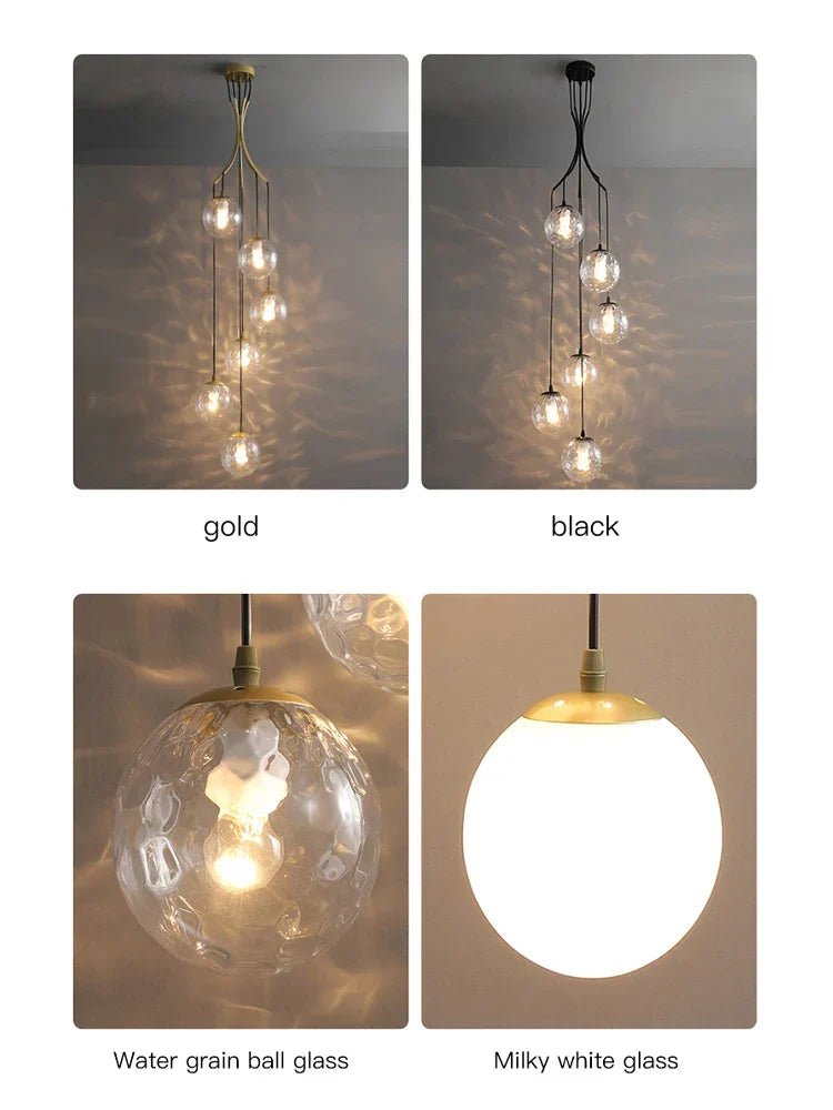 Glass Ball LED Chandelier, Modern Minimalist Loft Villa Staircase Decor