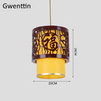 Sheepskin Lantern Pendant Light - Vintage Chinese Style Wooden Hanging Lamp